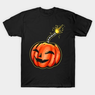 Scary Pumpkin Bomb With Ignited Fuse Halloween T-Shirt